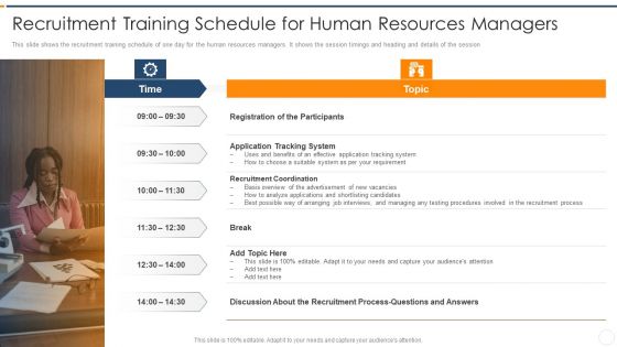 Recruitment Training Enhance Candidate Hiring Process Recruitment Training Schedule For Human Resources Managers Diagrams PDF