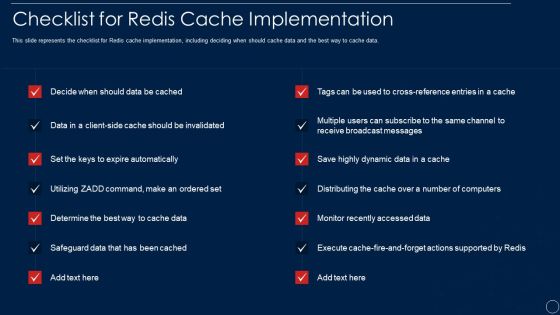 Redis Cache Data Structure IT Checklist For Redis Cache Implementation Pictures PDF