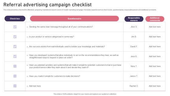 Referral Advertising Campaign Checklist Structure PDF