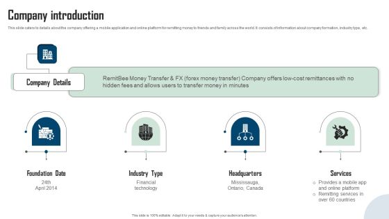 Remitbee Venture Capital Elevator Pitch Deck Company Introduction Graphics PDF Remitbee Venture Capital Elevator Pitch Deck Company Introduction Graphics PDF