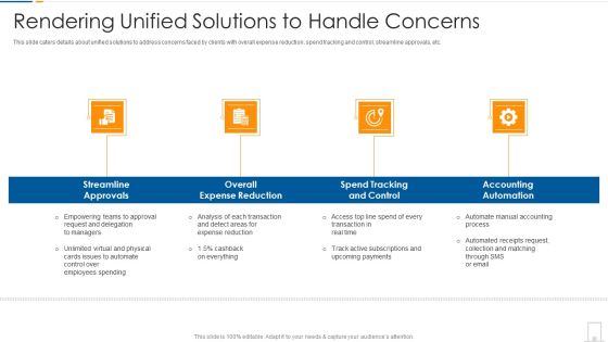 Rendering Unified Solutions To Handle Concerns Ppt Icon Master Slide PDF Rendering Unified Solutions To Handle Concerns Ppt Icon Master Slide PDF