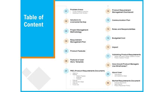 Requirement Gathering Techniques Table Of Content Graphics PDF