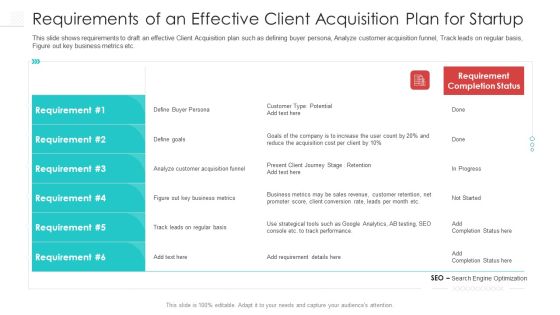Requirements Of An Effective Client Acquisition Plan For Startup Themes PDF Requirements Of An Effective Client Acquisition Plan For Startup Themes PDF