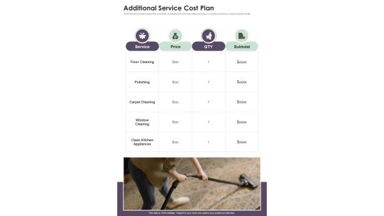 Residential House Cleaning Services Additional Service Cost Plan One Pager Sample Example Document Residential House Cleaning Services Additional Service Cost Plan One Pager Sample Example Document