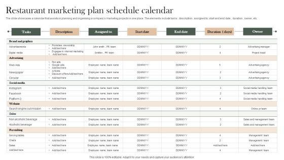 Restaurant Marketing Plan Schedule Calendar Formats PDF