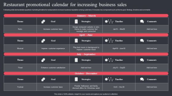 Restaurant Promotional Calendar For Increasing Business Sales Icons PDF Restaurant Promotional Calendar For Increasing Business Sales Icons PDF