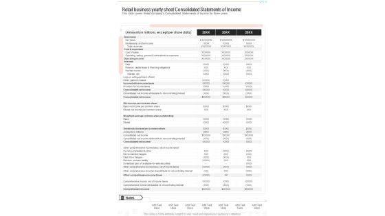 Retail Business Yearly Sheet Consolidated Statements Of Income One Pager Documents Retail Business Yearly Sheet Consolidated Statements Of Income One Pager Documents