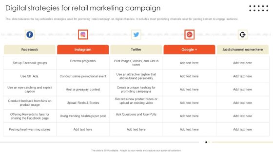 Retail Marketing Campaign Effective Techniques Digital Strategies Retail Marketing Icons PDF