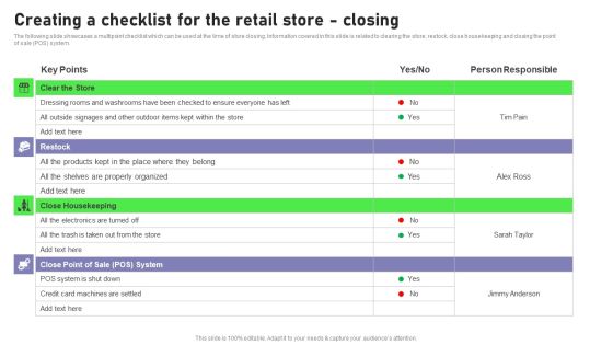 Retail Outlet Opening To Enhance Product Sale Creating A Checklist For The Retail Store Closing Elements PDF Retail Outlet Opening To Enhance Product Sale Creating A Checklist For The Retail Store Closing Elements PDF