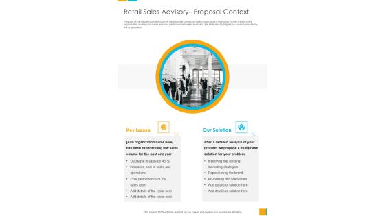 Retail Sales Advisory Proposal Context One Pager Sample Example Document Retail Sales Advisory Proposal Context One Pager Sample Example Document