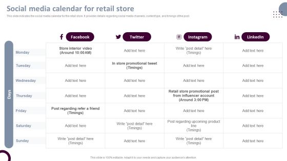 Retail Store Operations Social Media Calendar For Retail Store Portrait PDF Retail Store Operations Social Media Calendar For Retail Store Portrait PDF