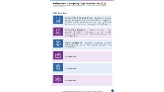 Retirement Company Top Priorities For 2022 One Pager Documents Retirement Company Top Priorities For 2022 One Pager Documents