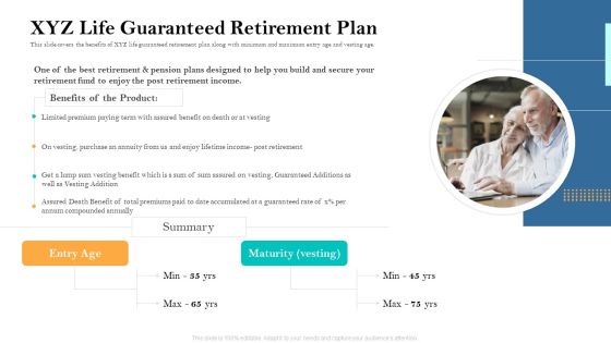 Retirement Income Analysis XYZ Life Guaranteed Retirement Plan Ppt Slides Guide PDF