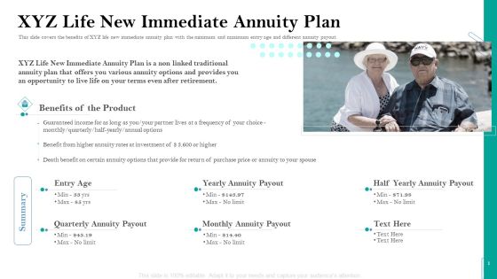 Retirement Insurance Benefit Plan XYZ Life New Immediate Annuity Plan Ppt Ideas Grid PDF