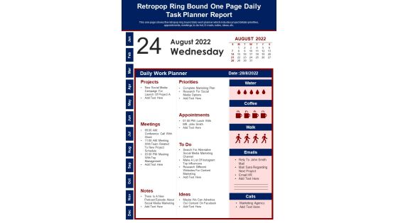 Retropop Ring Bound One Page Daily Task Planner Report PDF Document PPT Template