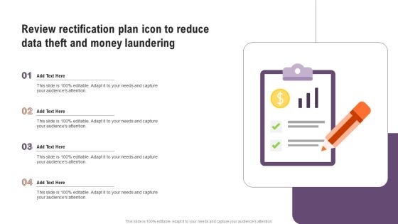 Review Rectification Plan Icon To Reduce Data Theft And Money Laundering Ideas PDF Review Rectification Plan Icon To Reduce Data Theft And Money Laundering Ideas PDF