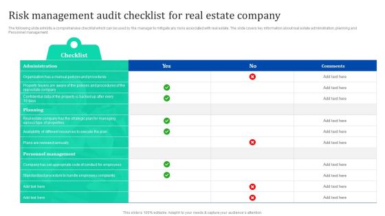 Risk Management Audit Checklist For Real Estate Company Enhancing Process Improvement By Regularly Template PDF Risk Management Audit Checklist For Real Estate Company Enhancing Process Improvement By Regularly Template PDF
