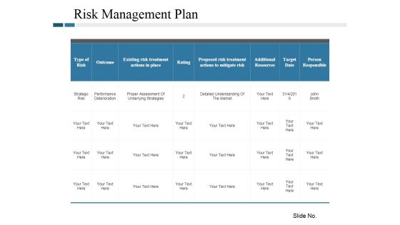 Risk Management Plan Template 1 Ppt PowerPoint Presentation Portfolio Slides