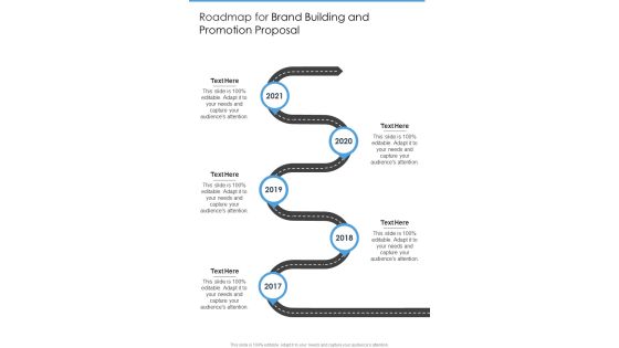 Roadmap For Brand Building And Promotion Proposal One Pager Sample Example Document Roadmap For Brand Building And Promotion Proposal One Pager Sample Example Document