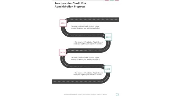 Roadmap For Credit Risk Administration Proposal One Pager Sample Example Document Roadmap For Credit Risk Administration Proposal One Pager Sample Example Document