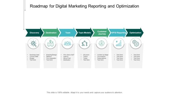 Roadmap For Digital Marketing Reporting And Optimization Ppt PowerPoint Presentation Outline Mockup
