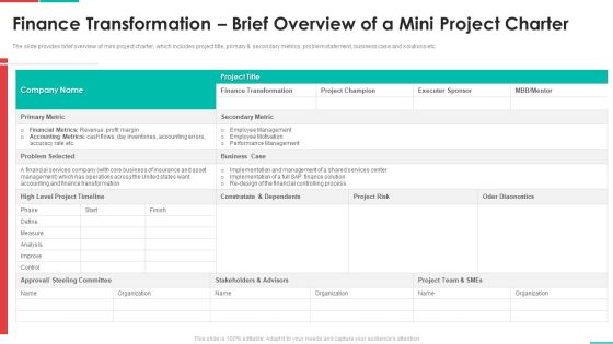 Roadmap For Financial Accounting Transformation Finance Transformation Brief Overview Of A Mini Project Charter Structure PDF Roadmap For Financial Accounting Transformation Finance Transformation Brief Overview Of A Mini Project Charter Structure PDF