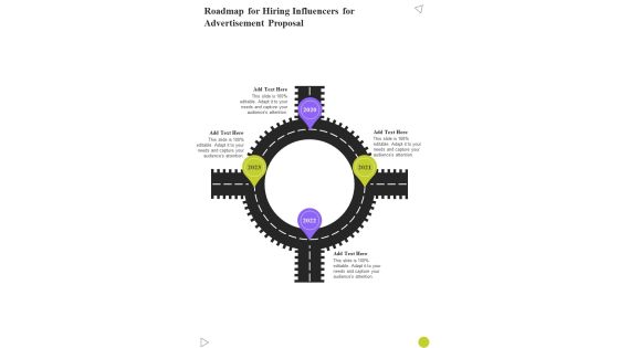Roadmap For Hiring Influencers For Advertisement Proposal One Pager Sample Example Document Roadmap For Hiring Influencers For Advertisement Proposal One Pager Sample Example Document