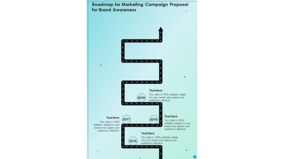 Roadmap For Marketing Campaign Proposal For Brand Awareness One Pager Sample Example Document Roadmap For Marketing Campaign Proposal For Brand Awareness One Pager Sample Example Document