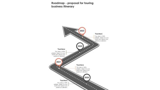 Roadmap Proposal For Touring Business Itinerary One Pager Sample Example Document Roadmap Proposal For Touring Business Itinerary One Pager Sample Example Document