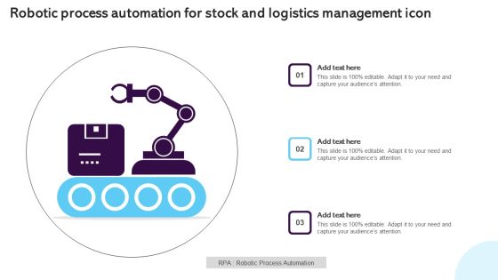 Robotic Process Automation For Stock And Logistics Management Icon Inspiration PDF Robotic Process Automation For Stock And Logistics Management Icon Inspiration PDF