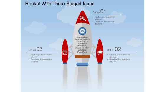Rocket With Three Staged Icons Powerpoint Template Rocket With Three Staged Icons Powerpoint Template