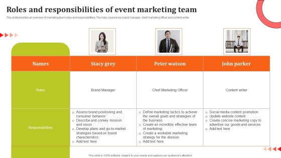 Roles And Responsibilities Of Event Marketing Team Ppt Slides Templates PDF Roles And Responsibilities Of Event Marketing Team Ppt Slides Templates PDF