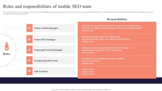 Roles And Responsibilities Of Mobile SEO Team Performing Mobile SEO Audit To Analyze Web Traffic Information PDF Roles And Responsibilities Of Mobile SEO Team Performing Mobile SEO Audit To Analyze Web Traffic Information PDF