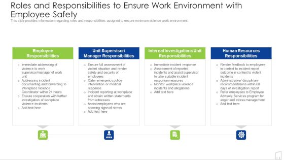 Roles And Responsibilities To Ensure Work Environment With Employee Safety Ppt Outline Format PDF