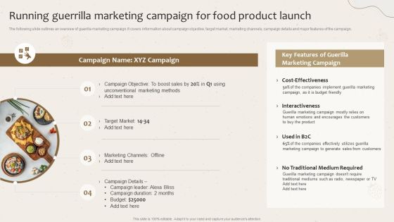 Running Guerrilla Marketing Campaign For Food Product Launch Launching New Beverage Product Portrait PDF