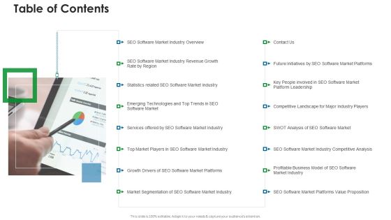 SEO Application Market Elevator Table Of Contents Brochure PDF SEO Application Market Elevator Table Of Contents Brochure PDF