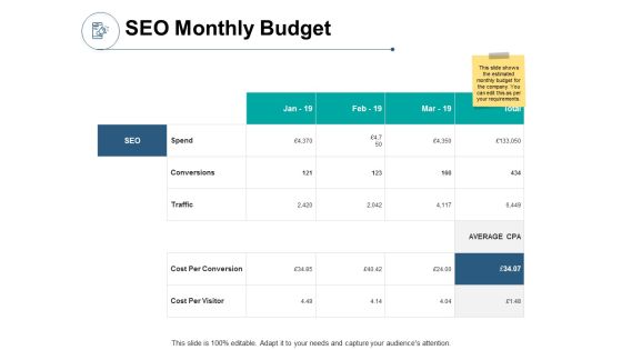 SEO Monthly Budget Ppt PowerPoint Presentation Infographic Template Graphics Download SEO Monthly Budget Ppt PowerPoint Presentation Infographic Template Graphics Download