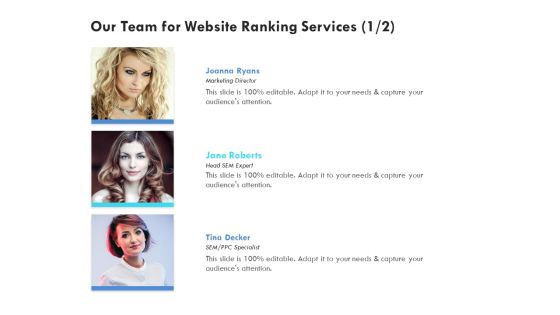 SEO Proposal Template Our Team For Website Ranking Services PPC Ppt PowerPoint Presentation Portfolio Pictures PDF