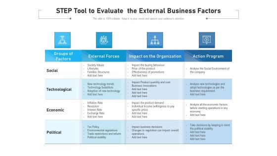 STEP Tool To Evaluate The External Business Factors Ppt PowerPoint Presentation Infographics Good PDF STEP Tool To Evaluate The External Business Factors Ppt PowerPoint Presentation Infographics Good PDF