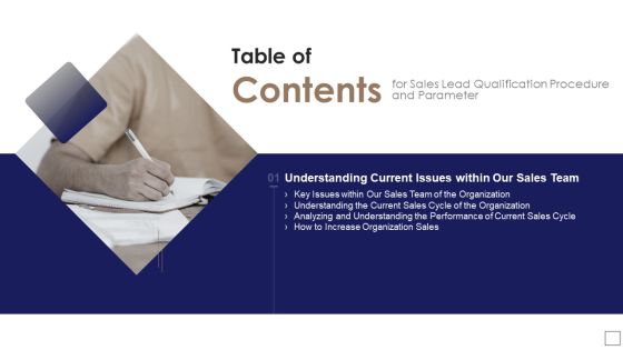 Sales Lead Qualification Procedure And Parameter Table Of Contents Designs PDF Sales Lead Qualification Procedure And Parameter Table Of Contents Designs PDF