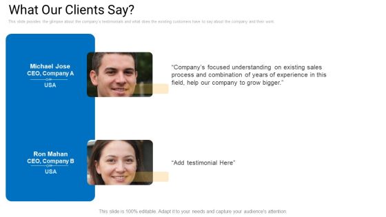 Sales Management Advisory Service What Our Clients Say Ppt Styles Model PDF Sales Management Advisory Service What Our Clients Say Ppt Styles Model PDF
