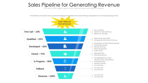Sales Pipeline For Generating Revenue Ppt PowerPoint Presentation Icon Portfolio PDF