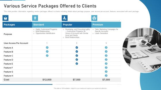 Sales Process Catalogue Template Various Service Packages Offered To Clients Diagrams PDF