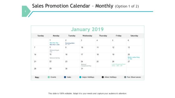 Sales Promotion Calendar Monthly Option Business Ppt PowerPoint Presentation Show Graphic Tips