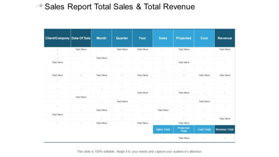 Sales Report Total Sales And Total Revenue Ppt PowerPoint Presentation Pictures Templates