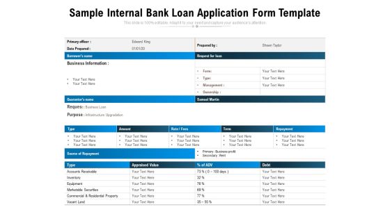 Sample Internal Bank Loan Application Form Template Ppt PowerPoint Presentation File Background Image PDF