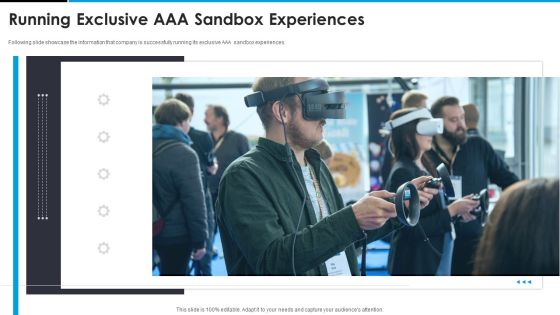 Sandbox VR Venture Capital Financing Pitch Deck Running Exclusive AAA Sandbox Experiences Infographics PDF