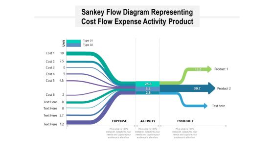 Sankey Flow Diagram Representing Cost Flow Expense Activity Product Ppt PowerPoint Presentation Portfolio Template PDF