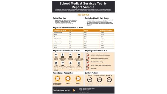 School Medical Services Yearly Report Sample PDF Document PPT Template