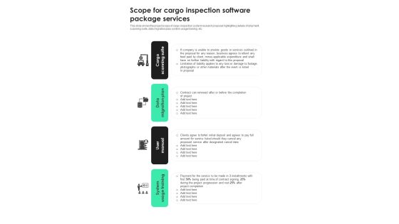 Scope For Cargo Inspection Software Package Services One Pager Sample Example Document Scope For Cargo Inspection Software Package Services One Pager Sample Example Document